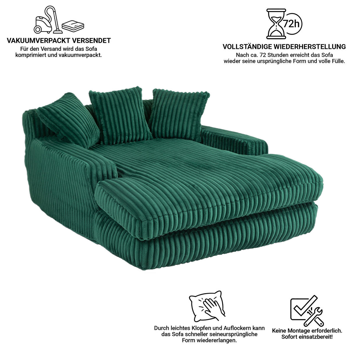 SCHLAFSESSEL Smaragdgrün mit Kissen, Chenille - Grün, Textil/Metall (79/57/79cm) - CHICFURN