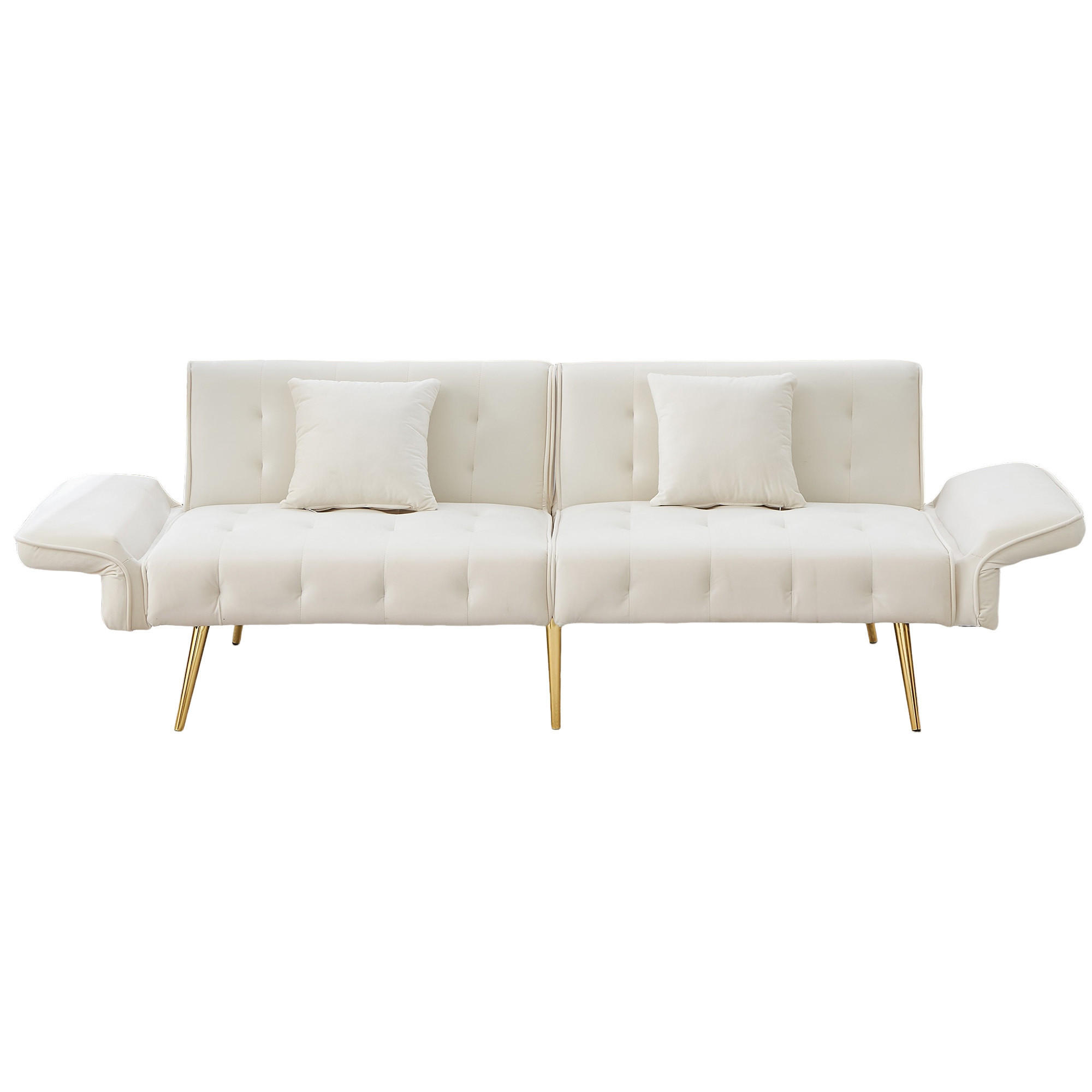 SCHLAFSOFA 178/82/70 cm Uraltes Weiß Samt mit verstellbarer Rückenlehne und mehrstelligen Armlehnen - Ecru, Textil (82/70/178cm) - Oxeza