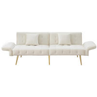 SCHLAFSOFA 178/82/70 cm Uraltes Weiß Samt mit verstellbarer Rückenlehne und mehrstelligen Armlehnen - Ecru, Textil (82/70/178cm) - Oxeza
