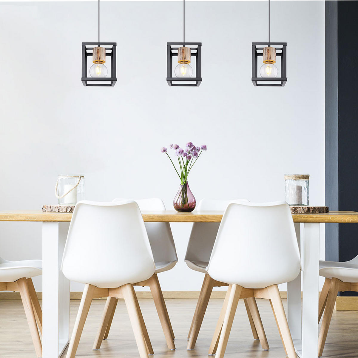 HÄNGELEUCHTE Metall Schwarz Industrial - Schwarz, Holz (17/17/120cm)