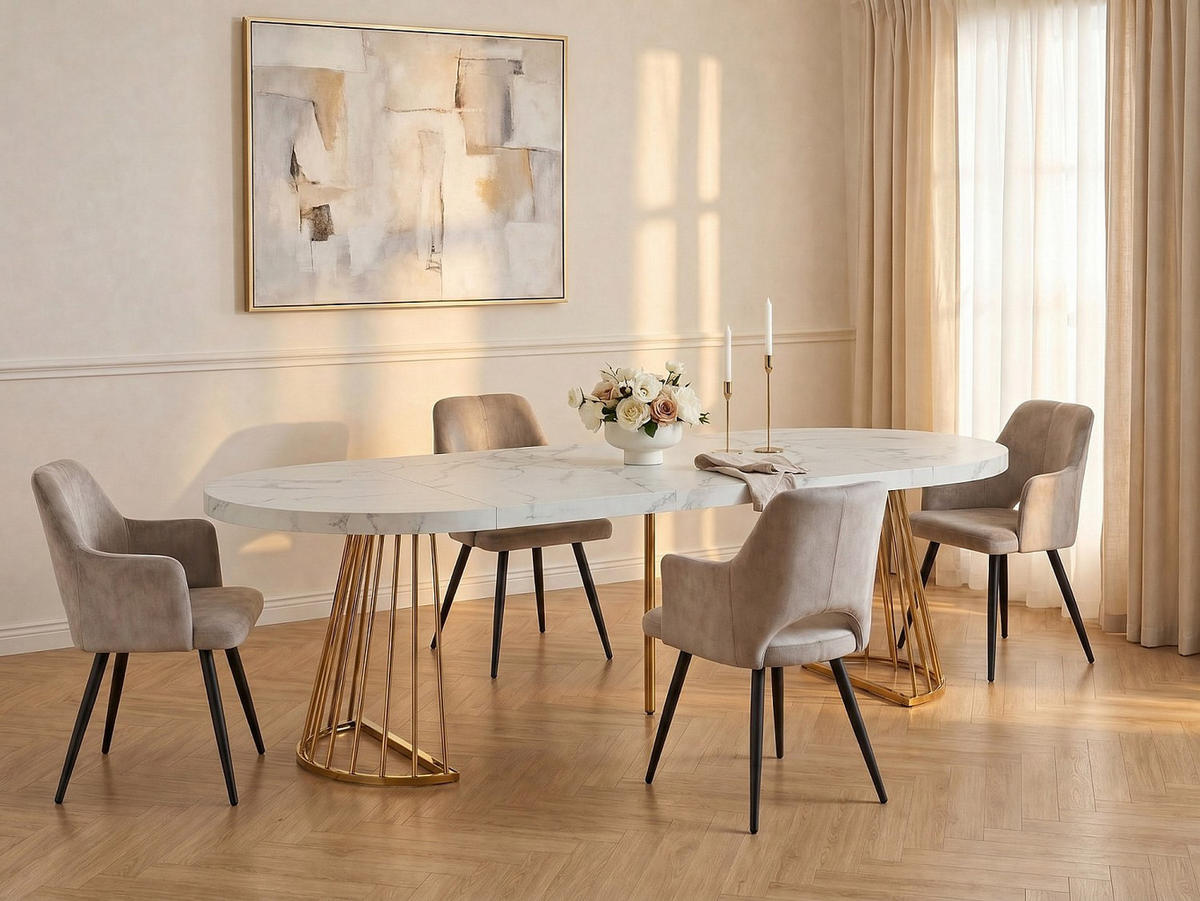 ESSGRUPPE - > 12 Personen - Holz, Platte - Weiß, Goldfarben FIRELA - Goldfarben/Weiß, Holz (260/76/110cm) - Vente-Unique