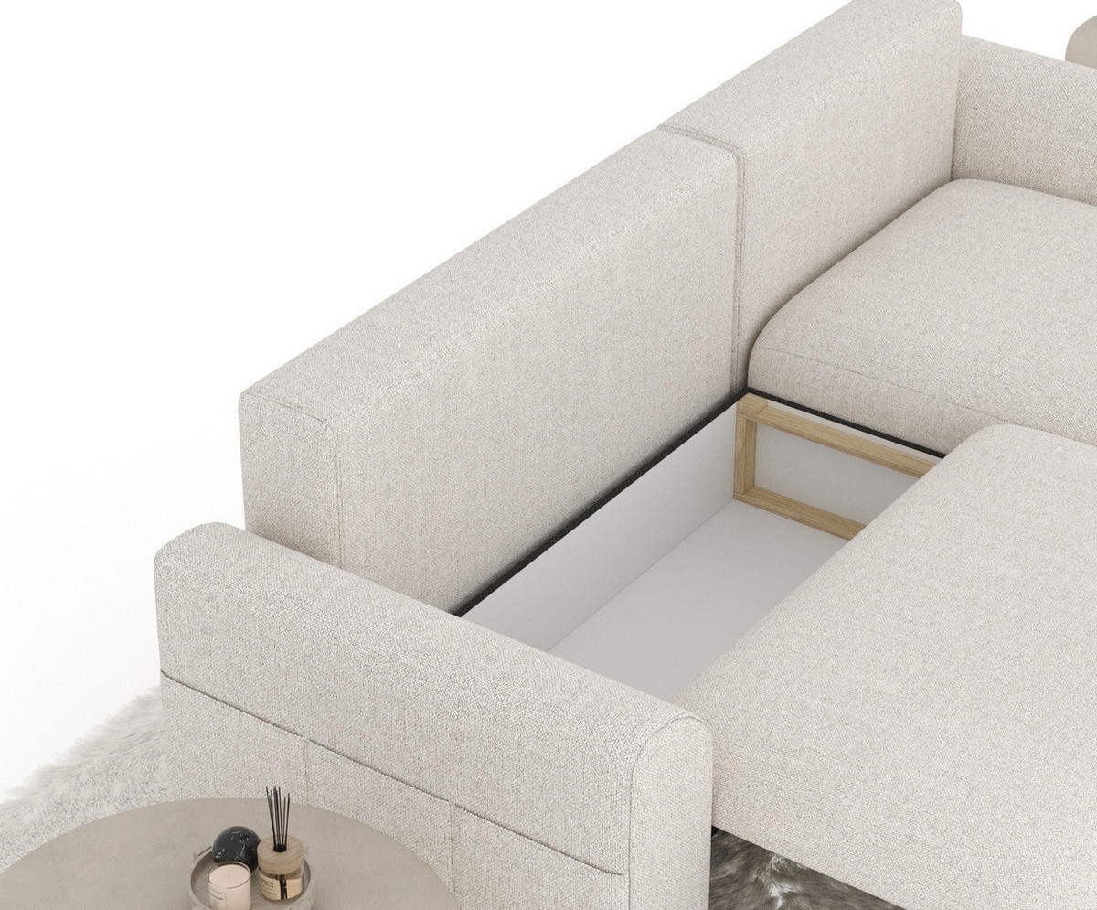 ECKSOFA MIT SCHLAFFUNKTION Bodega Beige Webstoff - Beige/Schwarz, Holz/Holzwerkstoff (235/138cm) - Maison de Reve