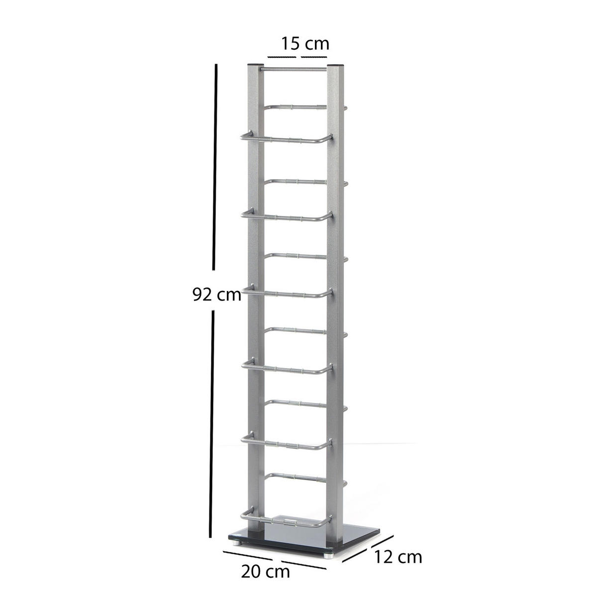 CD STÄNDER LOUNGE TOWER 92 Aluminium / Glas, für 85 CDs silberfarben - Silberfarben, Metall (20/92/12cm) - DESIGN DELIGHTS