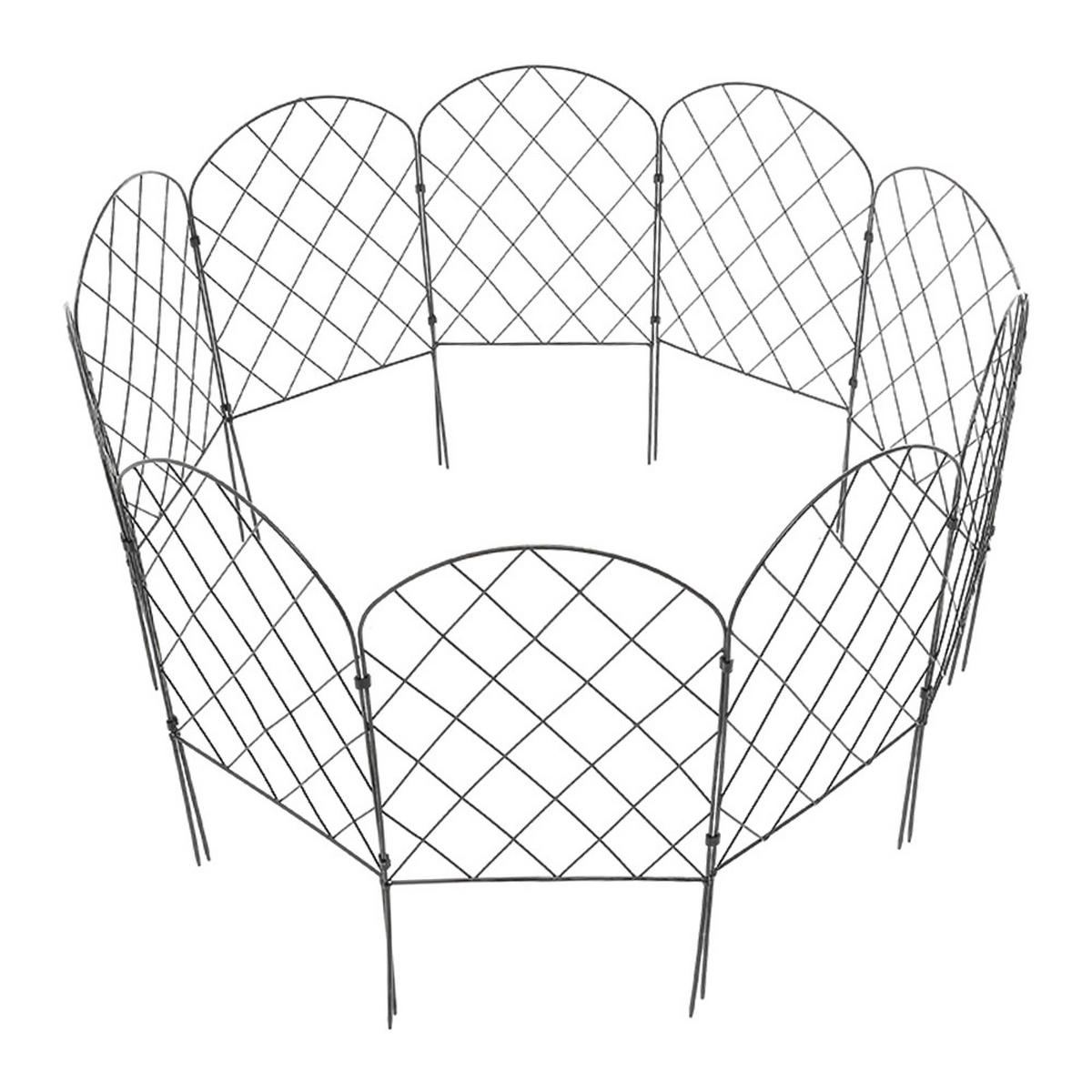 GARTENZAUN 10er set aus pulverbeschichtetem Eisen, Bogen Design, 33x61 cm, schwarz, mit Erdspießen - Schwarz/Weiß, Kunststoff/Textil (33/93/55cm) - Livingandhome