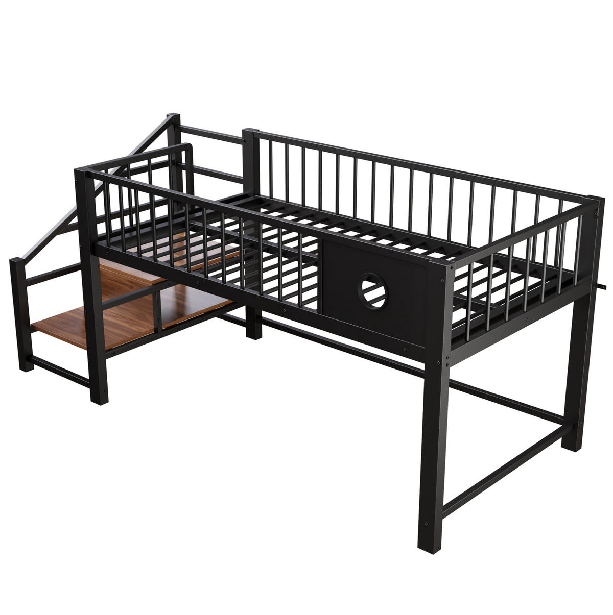 VISOKI krevet 90/200 cm s pohrambenim stubištem, stabilnim metalnim okvirom i prostorom za pohranu, Crna - crna, metal (90/200cm) - Redom