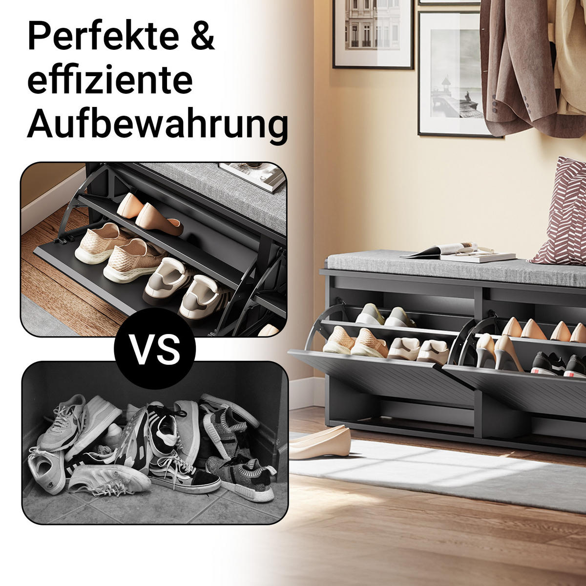SCHUHBANK Schwarz - Schwarz, Holzwerkstoff (100/46/26cm) - SoBuy