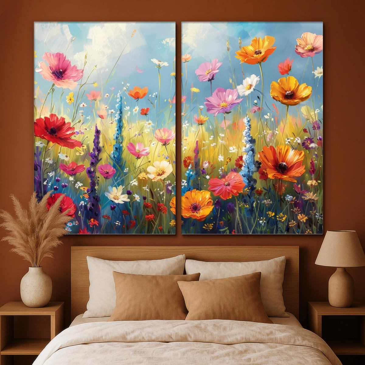 LEINWANDBILD 2er Set Blumen - Frühling - Farbenfroh - Sommerlich 240x180 cm - Orange, Textil (240/180cm) - MuchoWow