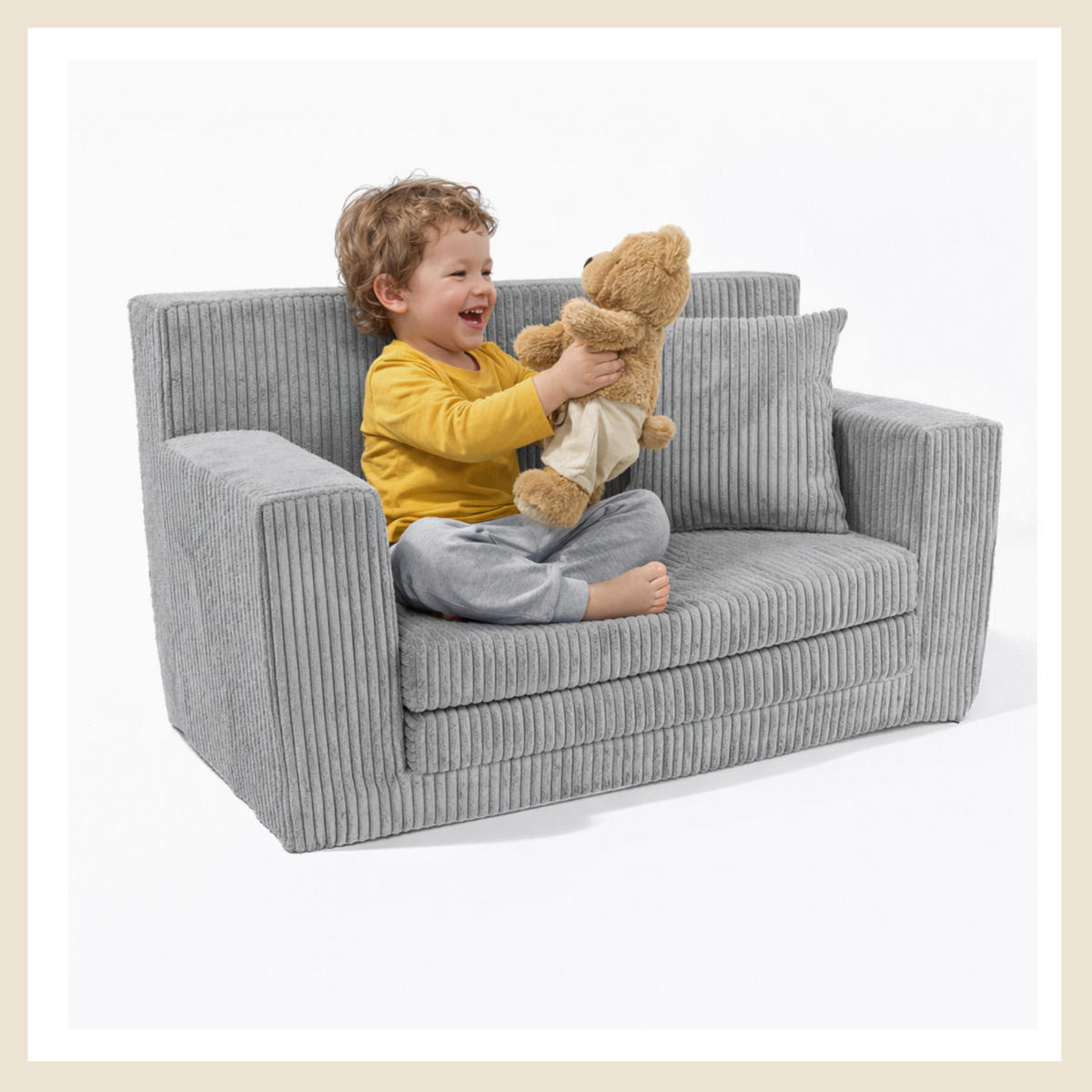 KINDERSOFA aus Kuschel-Cord in Hellgrau - Hellgrau, Textil (83/47/43cm) - Fortisline