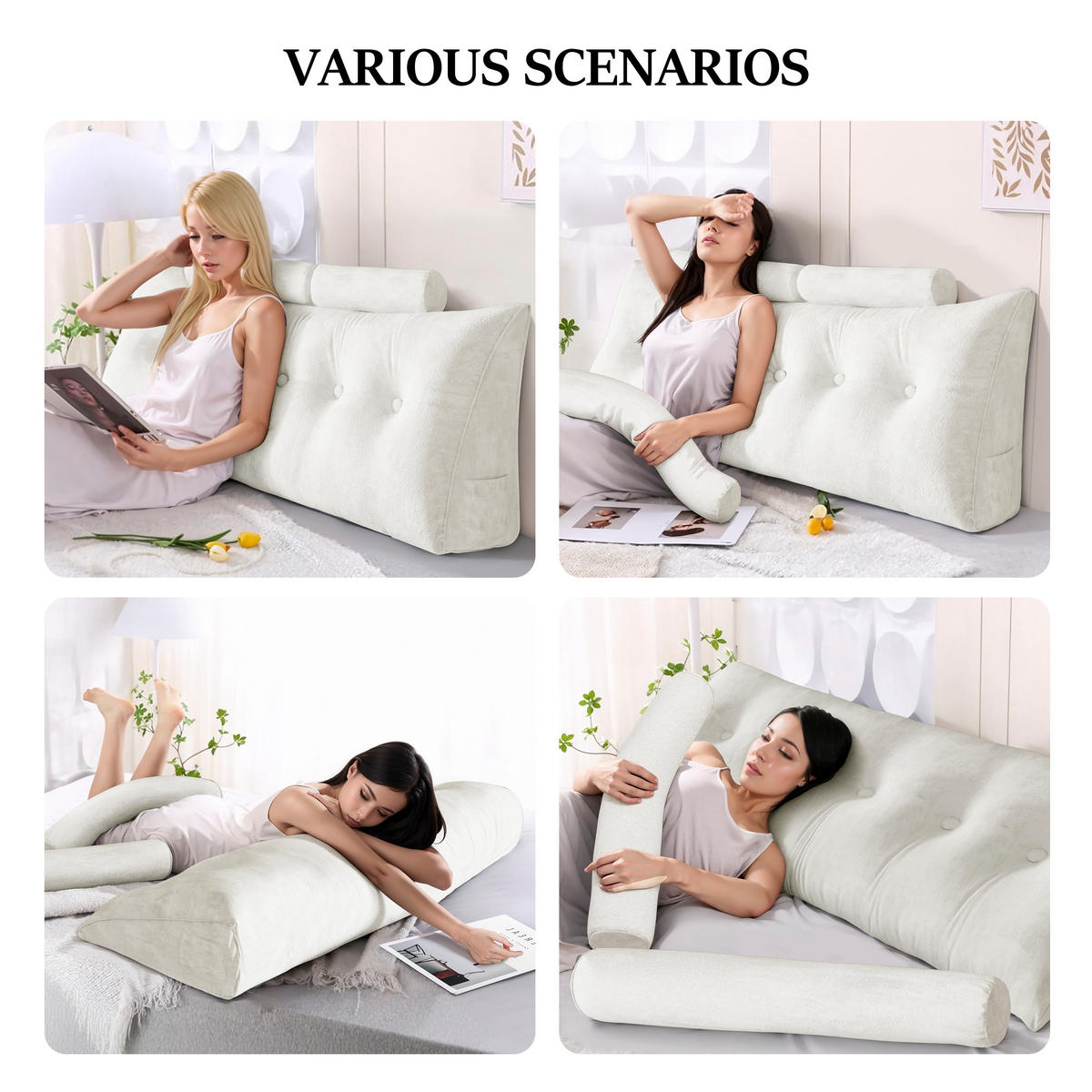 KEILKISSEN mit einem runden Kissen 3er-Set Samt Weiß 160cm - Weiß, Textil (20/160cm) - Vercart