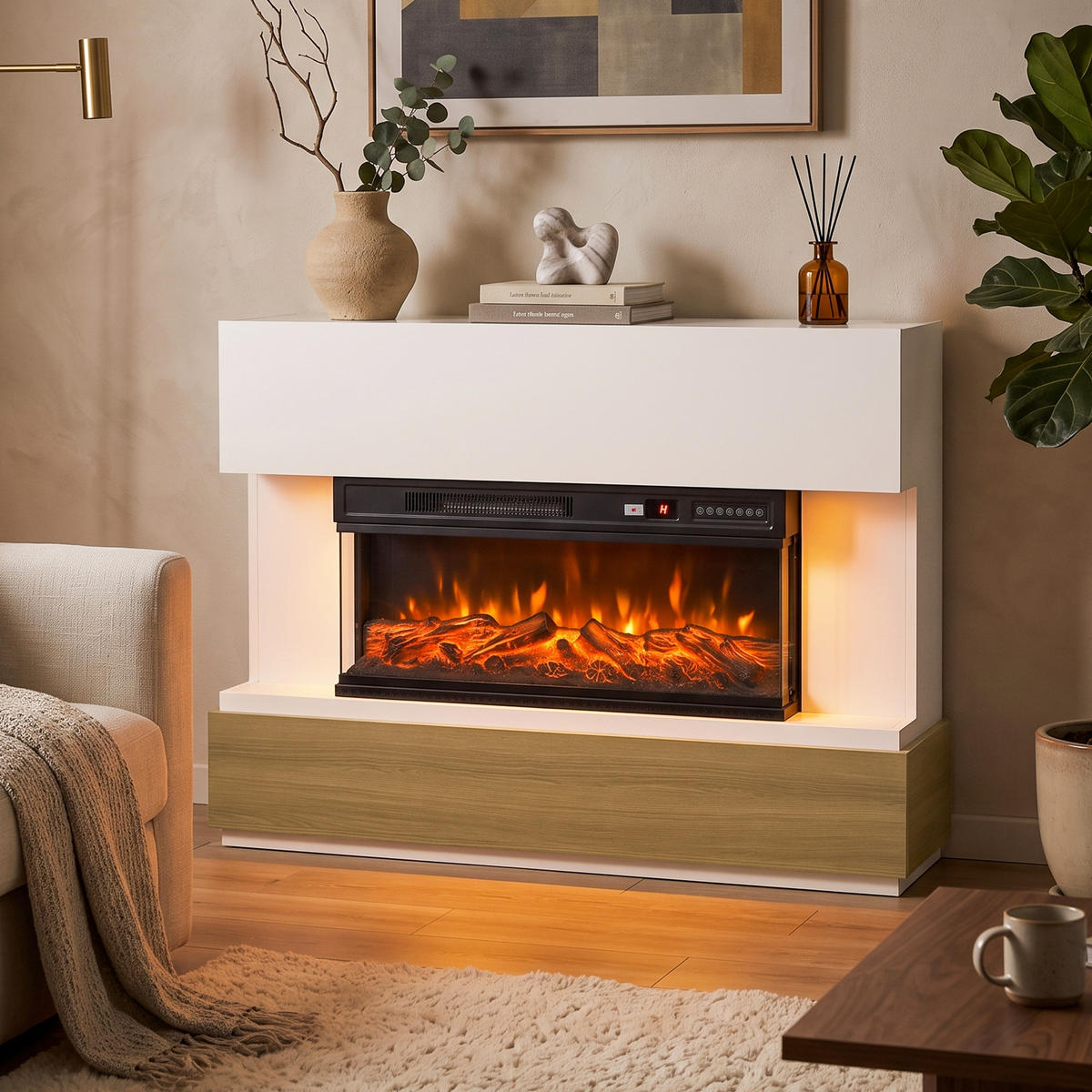 ELEKTROKAMIN Spanplatte Stahl Weiß - Weiß, Holzwerkstoff (31/86/117cm) - HOMCOM