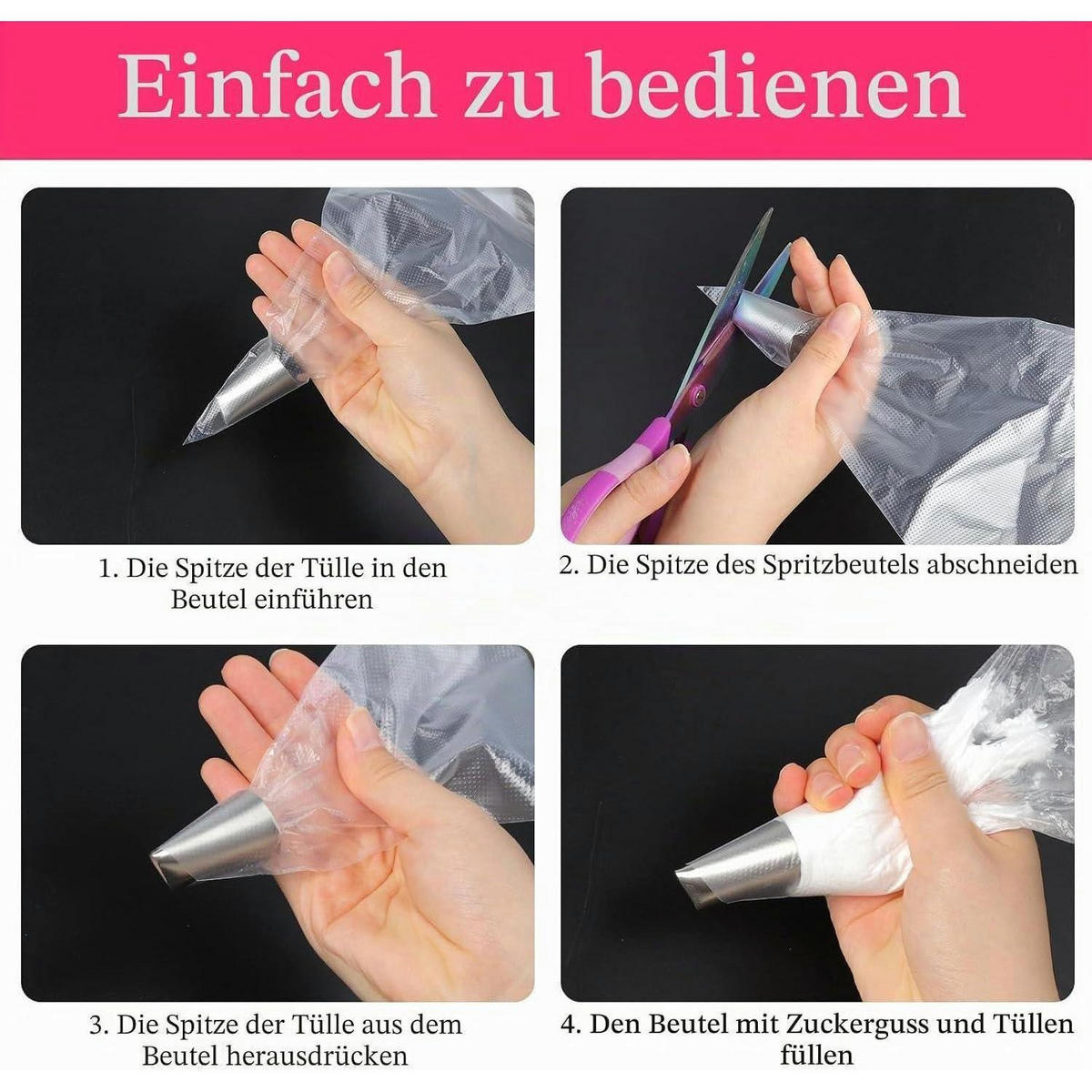 SPRITZTÜLLEN Set 6-teilig mit 100 Einweg-Spritzbeuteln - Silberfarben, Metall (25.6/1/41.8cm)