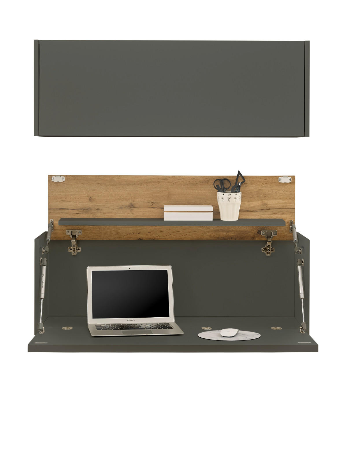 SEKRETÄR Set 2-teilig grau, Eiche Wotan 100 cm, Büromöbelkombination hängend mit Stauraum - Eiche Wotan/Grau, Holzwerkstoff (30/100/170cm) - Furn.Design