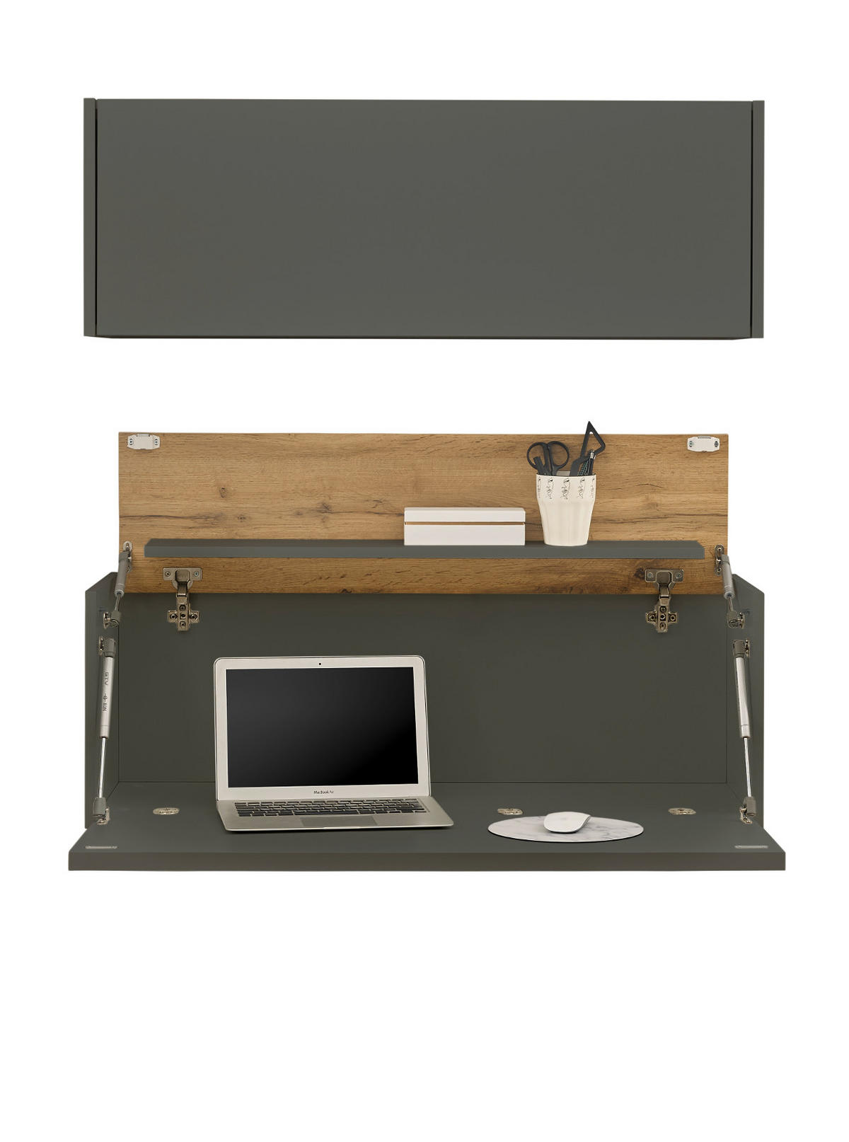 SEKRETÄR Set 2-teilig grau, Eiche Wotan 100 cm, Büromöbelkombination hängend mit Stauraum - Eiche Wotan/Grau, Holzwerkstoff (30/100/170cm) - Furn.Design