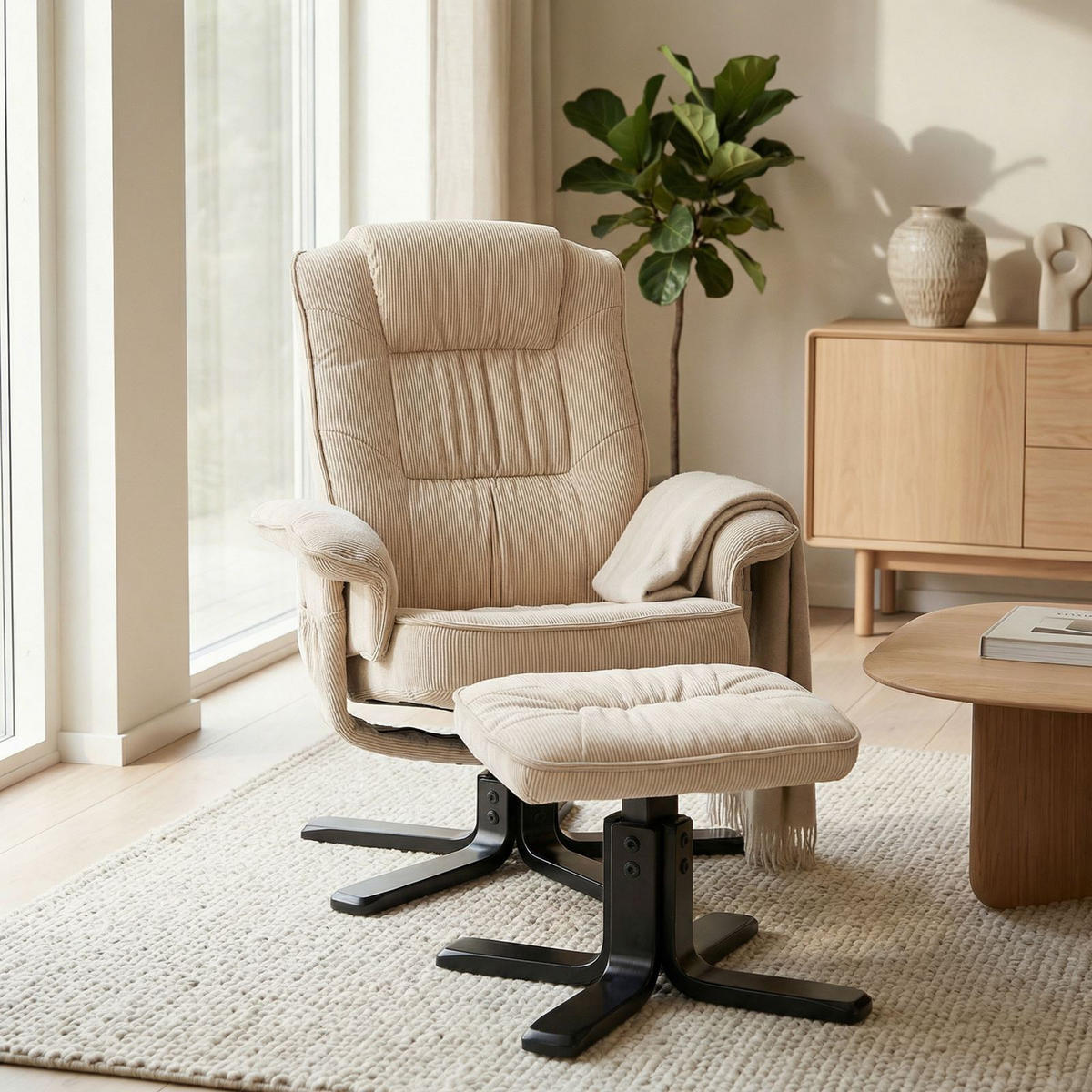 RELAXSESSEL CHARLY - Beige/Schwarz, Textil (76/87/61cm) - IDIMEX