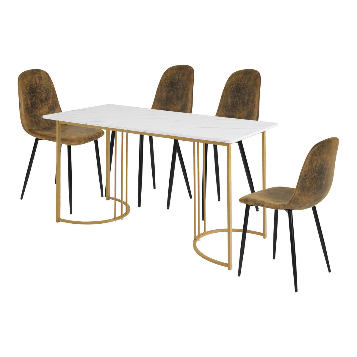 ESSTISCH SET mit Marmor-Effekt Tisch & 4 braunen Stühlen - Braun, Holzwerkstoff/Textil (140/75/80cm) - Urban Meuble