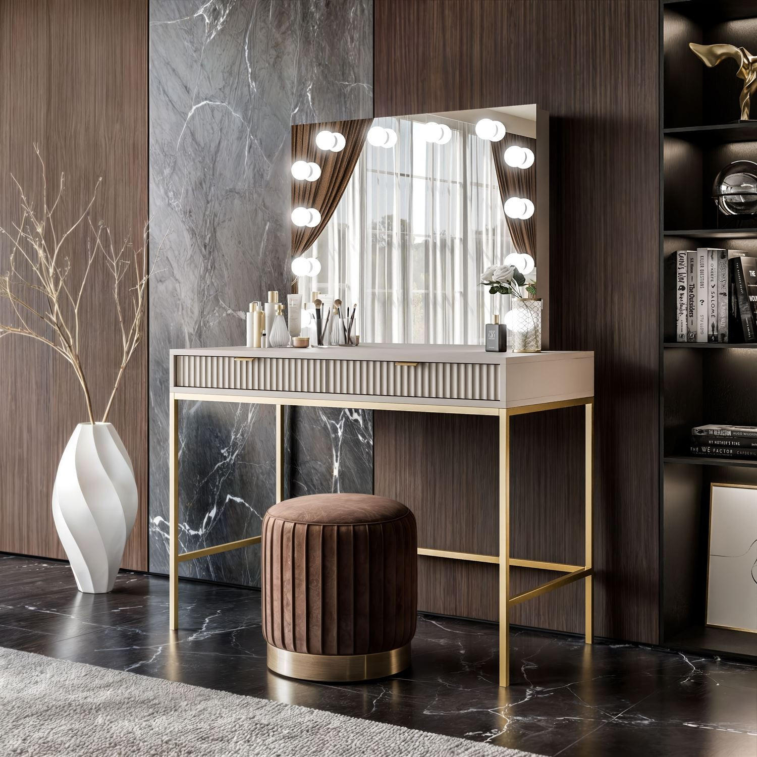 Thumbnail - Lookway Schminktisch, Beige, Holzwerkstoff, 104x78x50 cm, Schlafzimmer, Schminktische