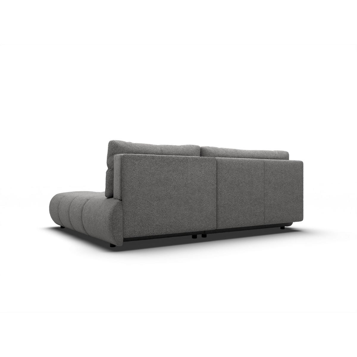 ECKSOFA CORSO R-S Grau Boucle-Stoff mit Schlaffunktion - Dunkelgrau, Holz (230/177cm) - MASSENO