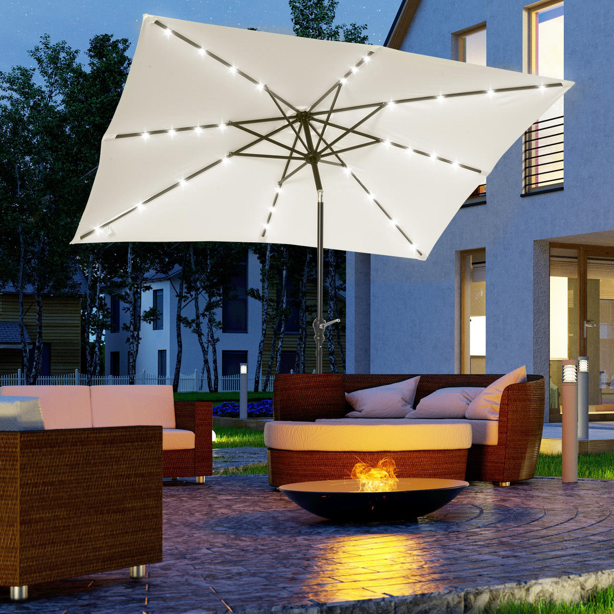 SONNENSCHIRM mit LED DE-11521 Neigbar Creme - Creme, Metall (205/268cm) - ComfortXL