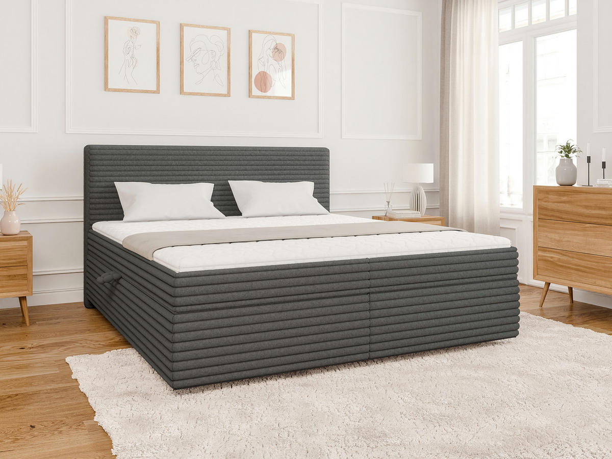 BOXBETT Roma 180/200 cm Dunkelgrau Plüschcord - Dunkelgrau/Schwarz, Holz/Kunststoff (180/200cm) - S-Style Möbel