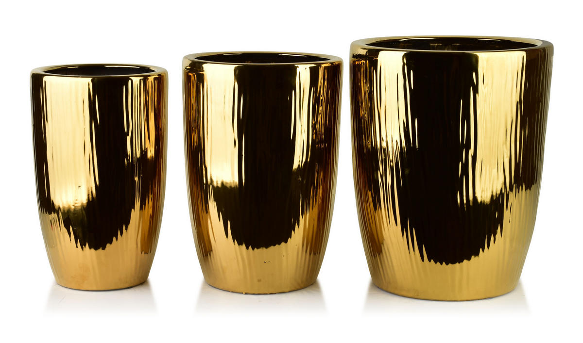 BLUMENTOPF Neva 3er Set Gold 37/37/47 cm Keramik - Goldfarben, Keramik (37/47/37cm) - Mondex