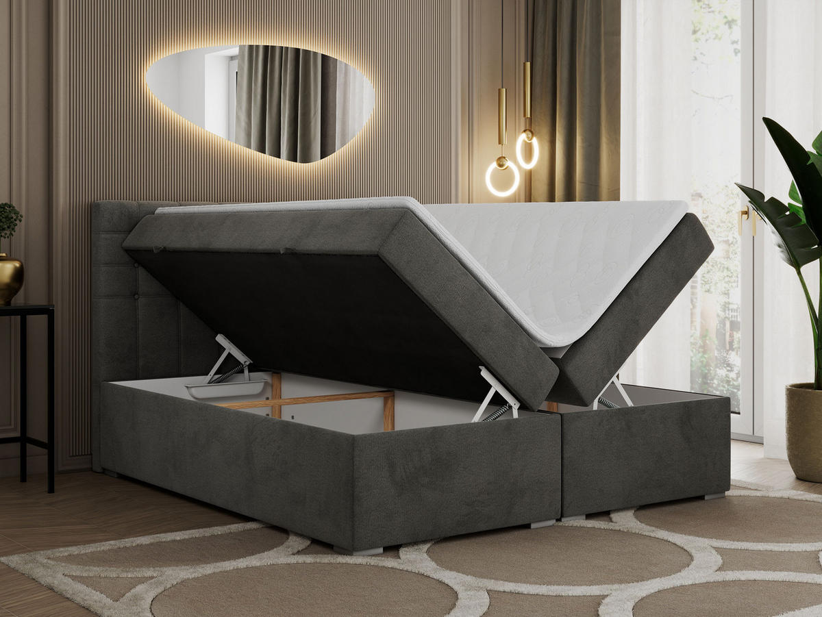 BOXBETT SUSAN 140/200 Dunkelgrau Velvet - H4 - Dunkelgrau, Holz/Textil (140/200cm) - MKS
