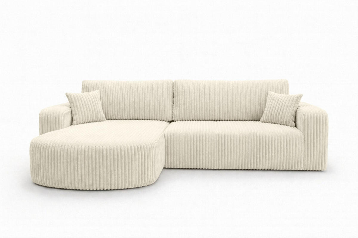 ECKSOFA Mit Schlaffunktion, Cordstoff Tilia, Ecru, Links, ROUND ONE XL - Ecru, Holz (271/175cm) - Kaiser Möbel