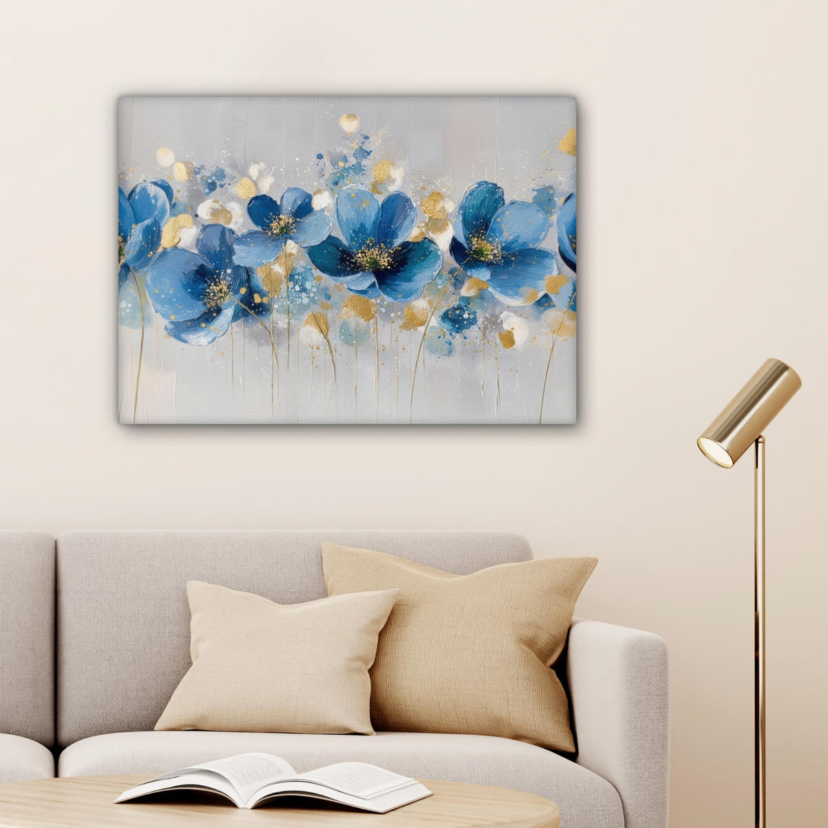 LEINWANDBILD Blumen - Blau - Abstrakt Wandbilder 80x60 cm - Hellgrau, Textil (80/60cm) - MuchoWow