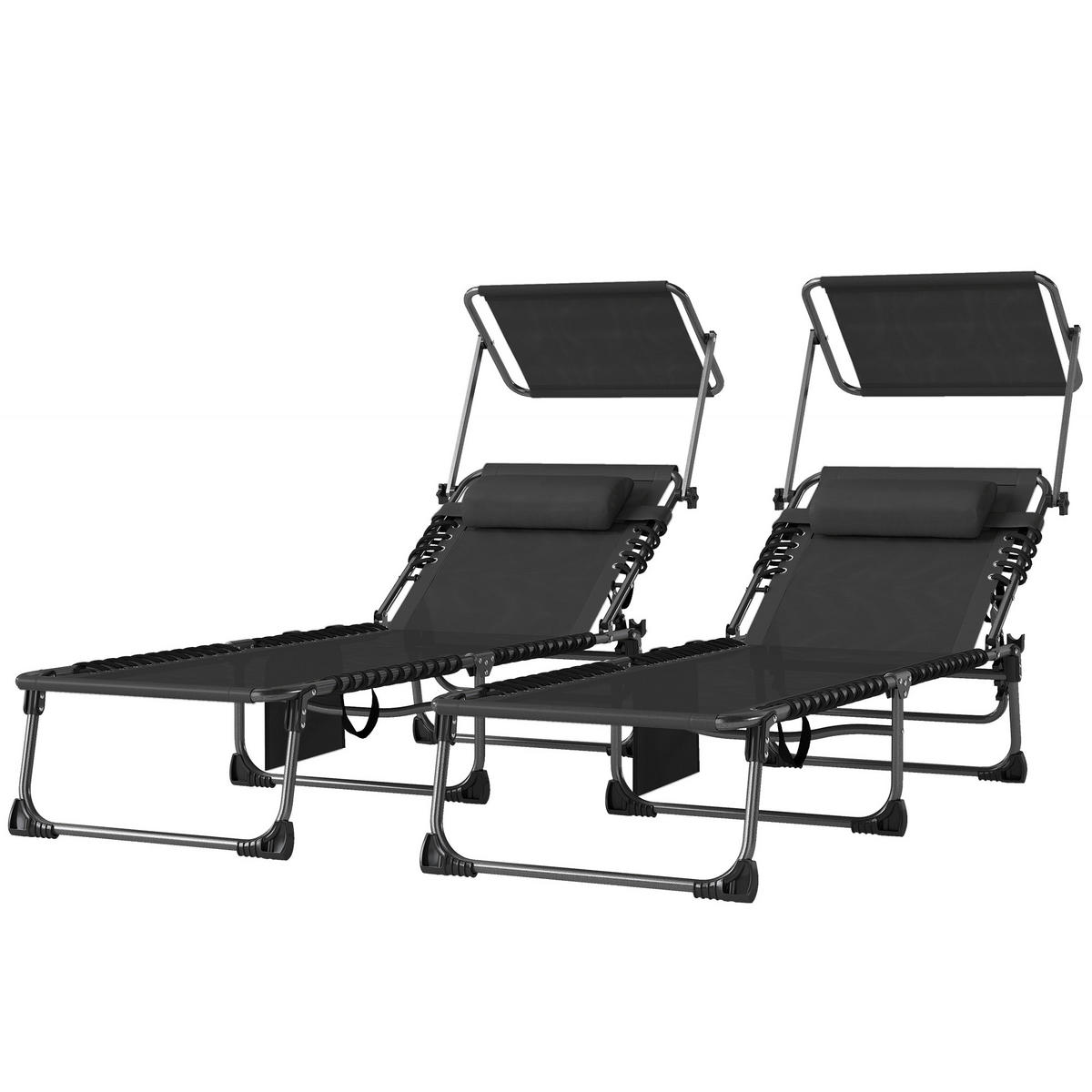 RELAXSESSEL-SET mit Kopfstütze und Sonnenschutz, Doppelsessel in Schwarz - Schwarz, Metall (57/30/190cm) - Vallsero