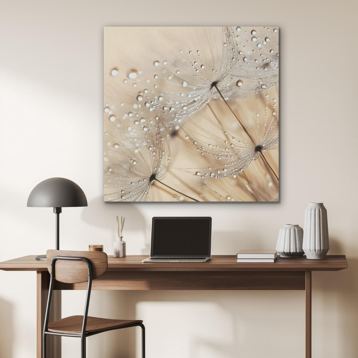 AKUSTIKPANEEL Löwenzahn - Abstrakt - Natur - Beige 90x90 cm - Braun, Textil (90/0.9/90cm) - MuchoWow
