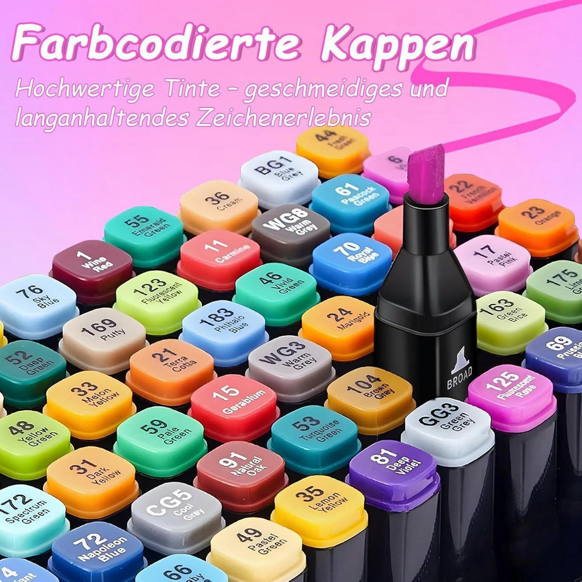 MARKER 48 Farben Set Doppelseitige Pinselspitze - Multicolor, Kunststoff (10/10/15cm)