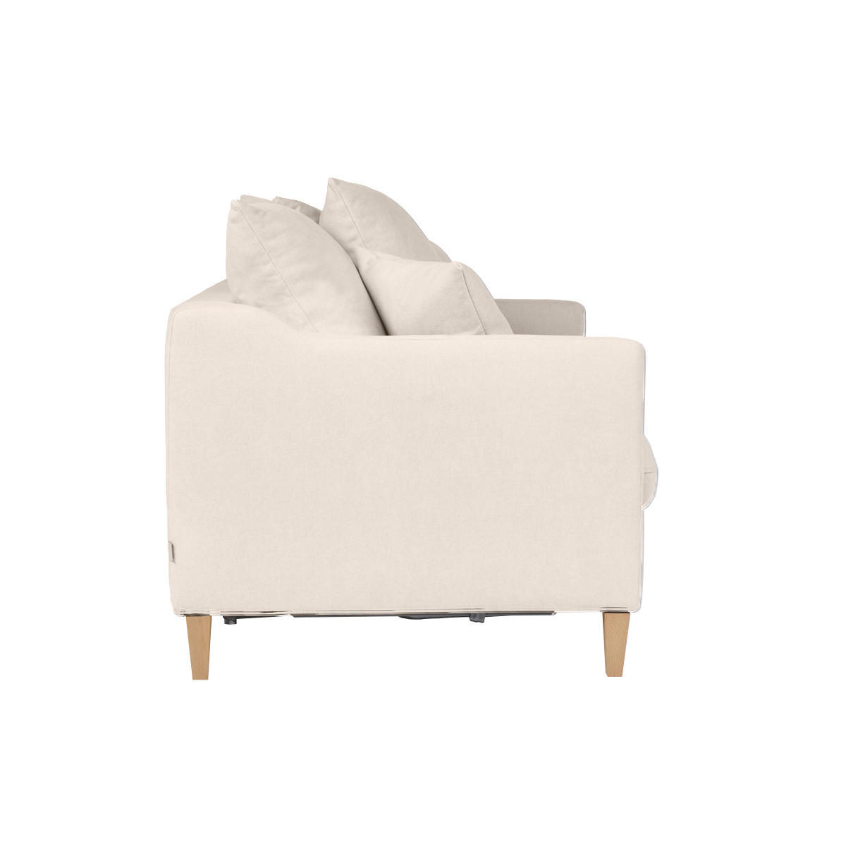 SCHLAFSOFA Beiger Stoff Samteffekt Helles Holz 3-Sitzer LOUISE - Beige, Textil (98/89/182cm) - Miliboo