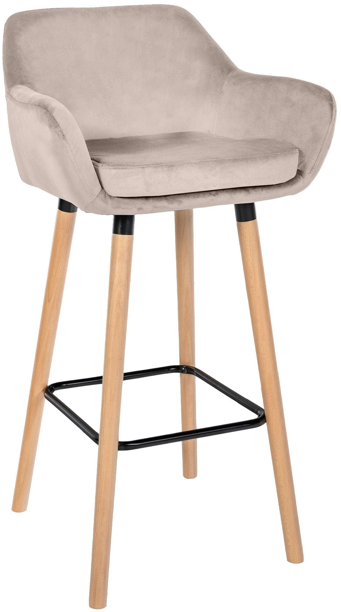 BARHOCKER Samt creme - Eukalyptusholzfarben/Creme, Holz/Textil (51/101/50cm) - CLP
