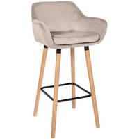BARHOCKER Samt creme - Eukalyptusholzfarben/Creme, Holz/Textil (51/101/50cm) - CLP