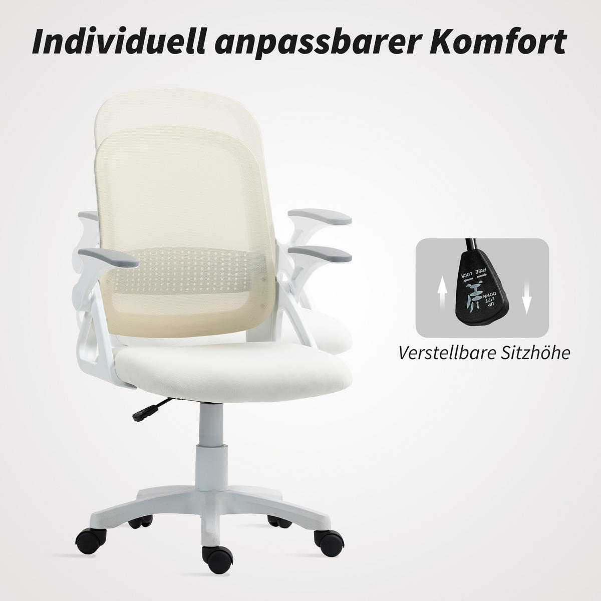 BÜROSTUHL höhenverstellbar aus Mesh Weiß - Weiß, Kunststoff/Textil (57.5/101/60cm) - HOMCOM