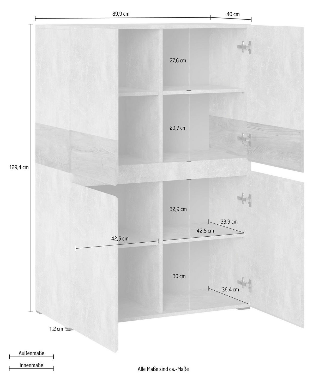 HIGHBOARD Rimini Weiß / Artisan Eiche 90 / 40 / 129,4cm - Weiß/Braun, Holz/Holzwerkstoff (90/130/40cm) - Feldmann-Wohnen