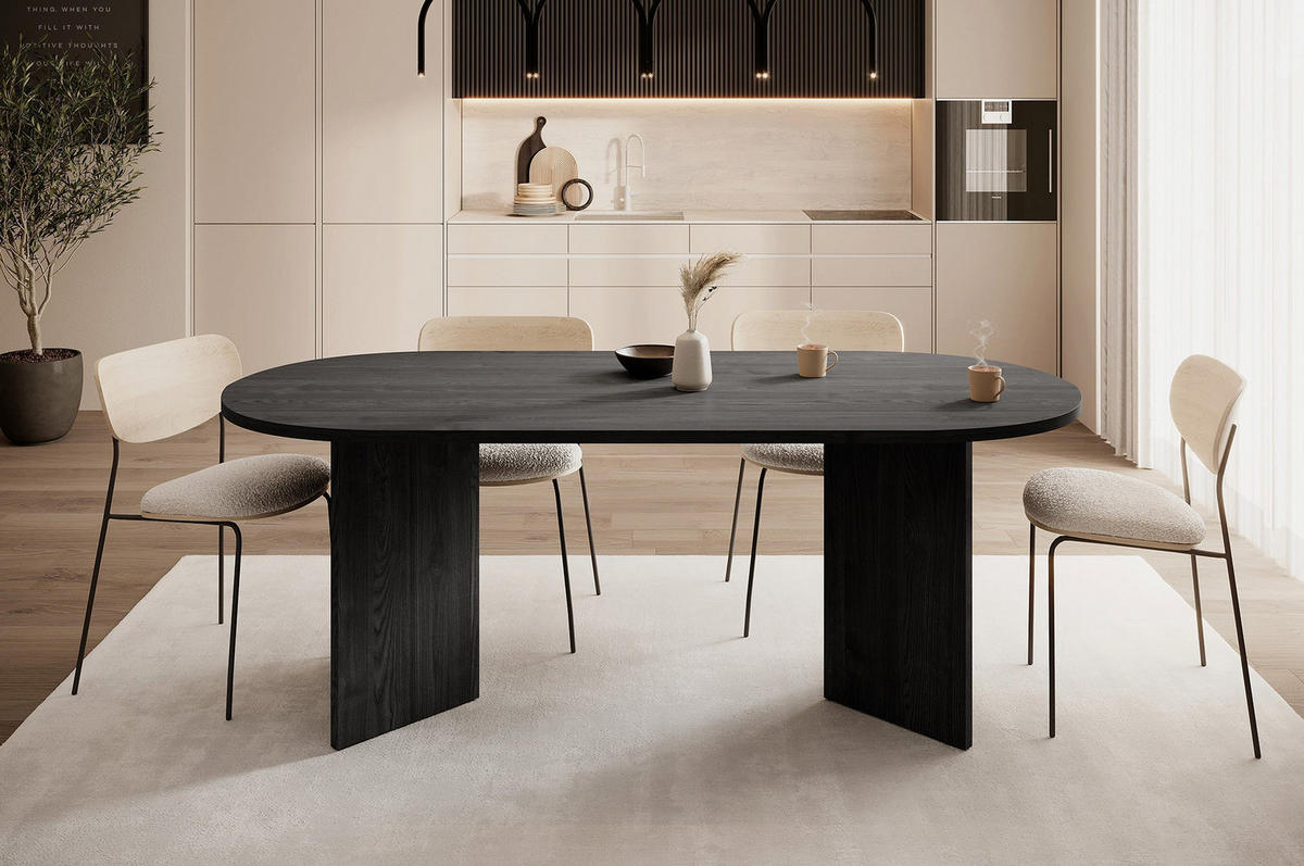 ESSTISCH Ovo Esche Portland Schwarz 204/90/75 cm - Dunkelgrau/Schwarz, Holzwerkstoff (204/90/75cm) - Selsey