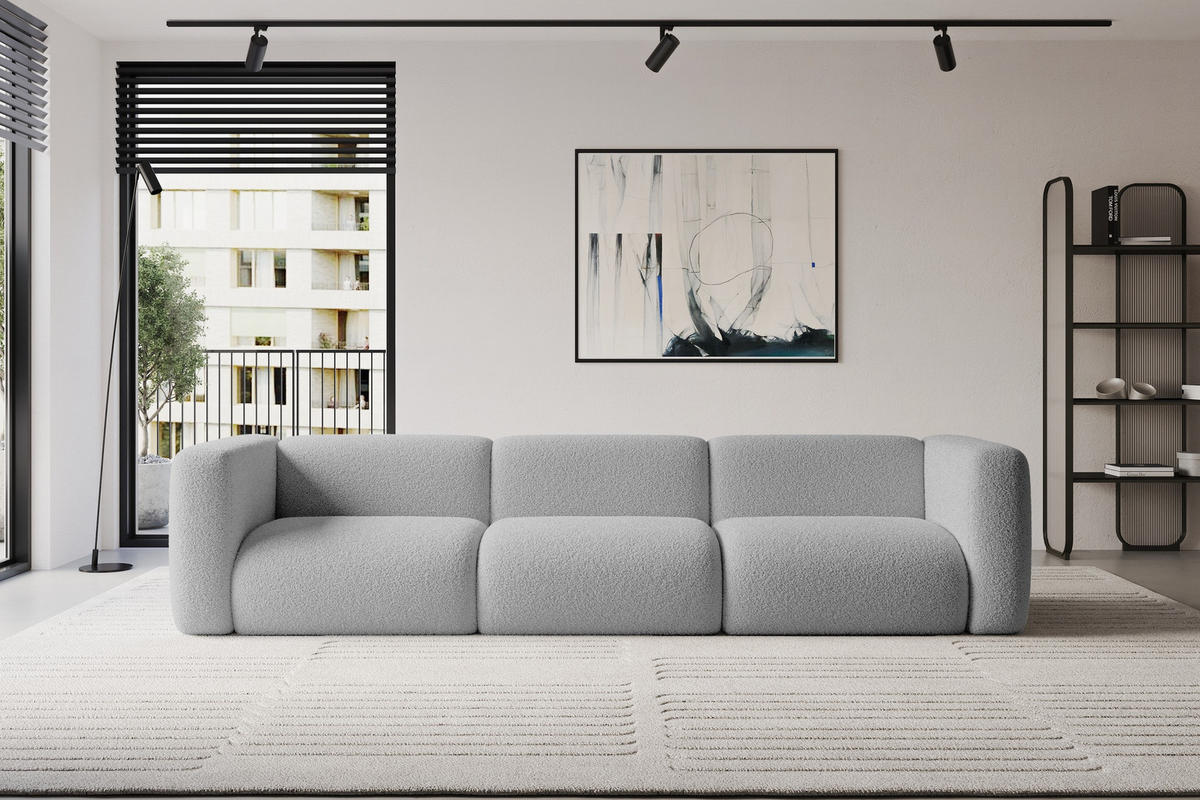 MODULÁRNÍ pohovka MIRA-S2, 3místná, 319 × 89 × 70 cm, světle šedá, bouclé - černá/stříbrná, kompozitní dřevo/textil (319/70/89cm) - ALTDECOR