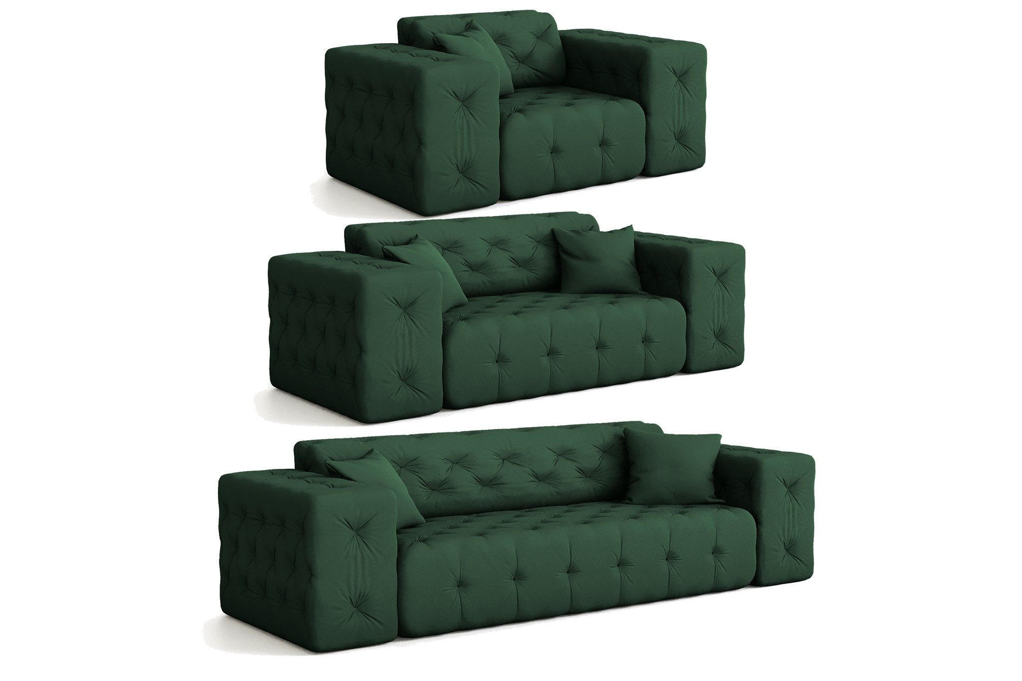 SOFASET Chantal - Grün, Holzwerkstoff/Textil (251/78/96cm) - Fun Möbel