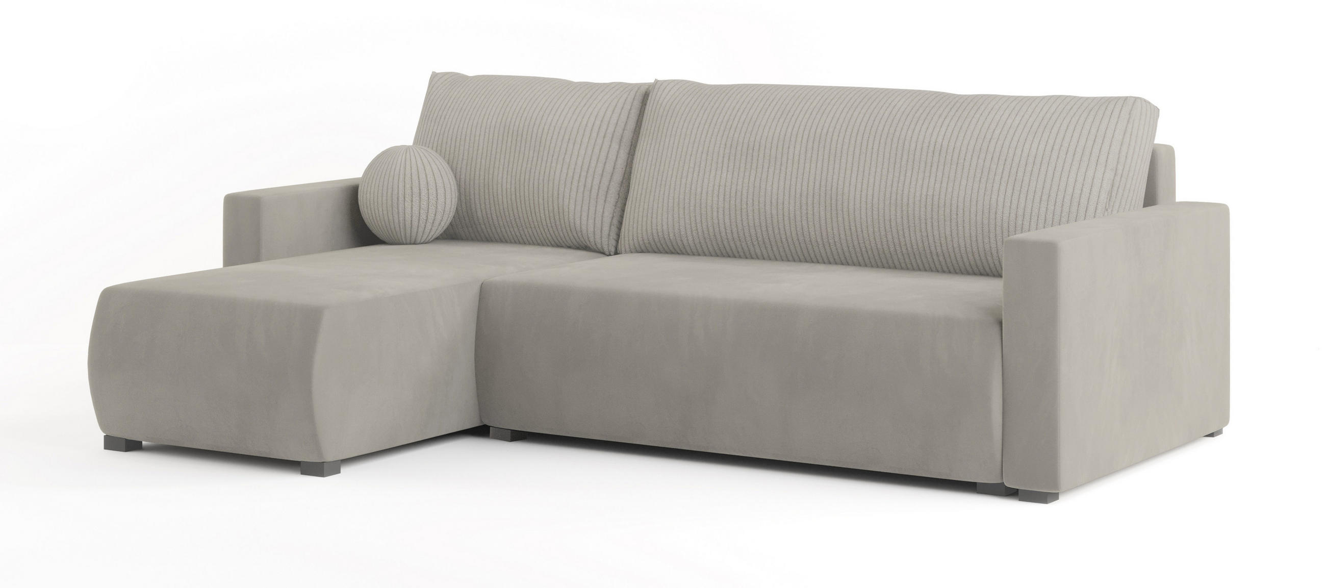 ECKSOFA SORGE Creme Plüsch-Stoff mit Schlaffunktion - Creme, Holz (220/143cm) - MASSENO