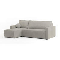 ECKSOFA SORGE Creme Plüsch-Stoff mit Schlaffunktion - Creme, Holz (220/143cm) - MASSENO