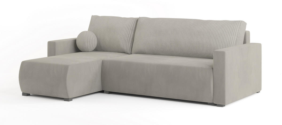ECKSOFA SORGE Creme Plüsch-Stoff mit Schlaffunktion - Creme, Holz (220/143cm) - MASSENO