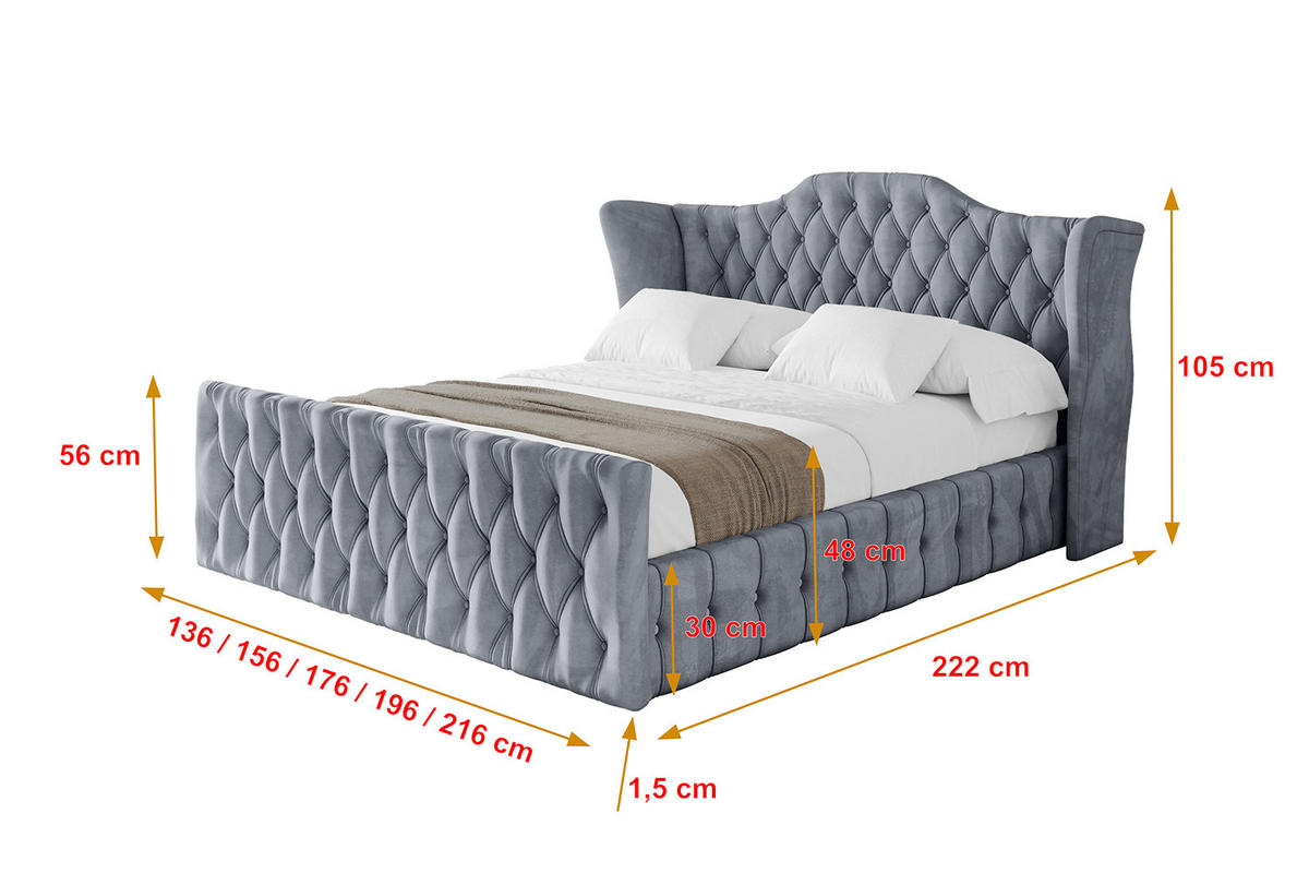 POLSTERBETT mit Bettkasten, Fußteil und Lattenrost, Boxbett ohne Matratze - MODY-Z 180x200 Grau - Grau, Holzwerkstoff/Textil (180/200cm) - ALTDECOR