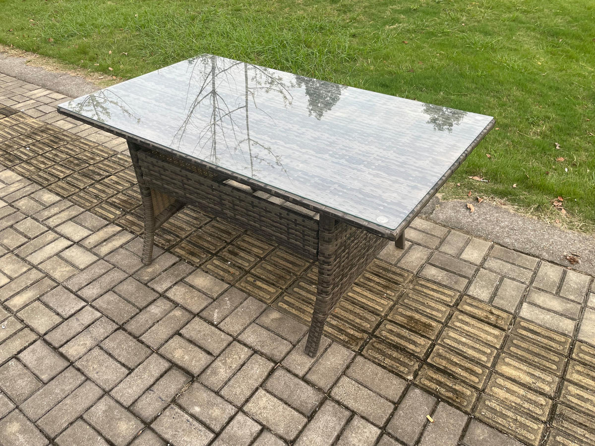 GARTENMÖBELSET mit Zweisitzer,Fußhocker,Esstisch,2 Beistelltischen Polyrattan Dunkelgrau 7-Sitzer - Dunkelgrau/Grau, Glas/Kunststoff - Fimous