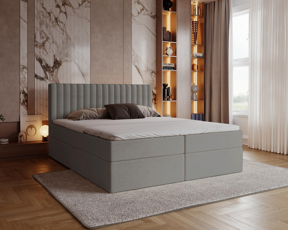 BOXSPRINGBETT 160x200 Daliro, Samt, Bettkasten, Matratze H3, Hellgrau - Hellgrau, Holz/Textil (160/200cm) - Emporius
