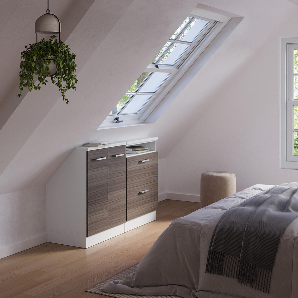 KUCHYŇSKÁ SKŘÍŇKA POD ŠIKMOU STŘECHU R-Line Vzácná šedá/bílá - bílá/šedá, kompozitní dřevo (120/81.6/46cm) - Vicco