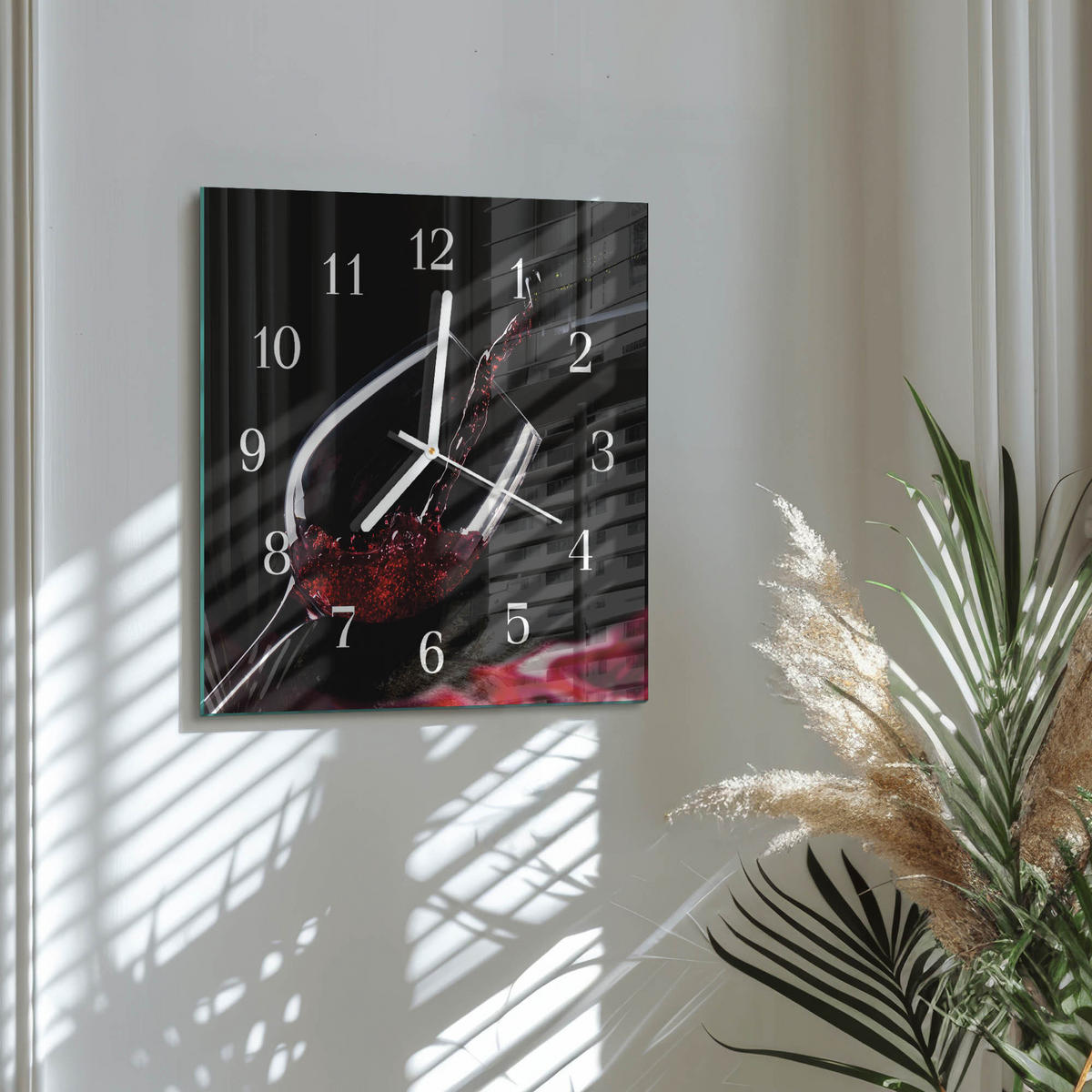 WANDUHR 30x30 cm - Wein - Schwarz, Glas (30/30/0.4cm) - TULUP