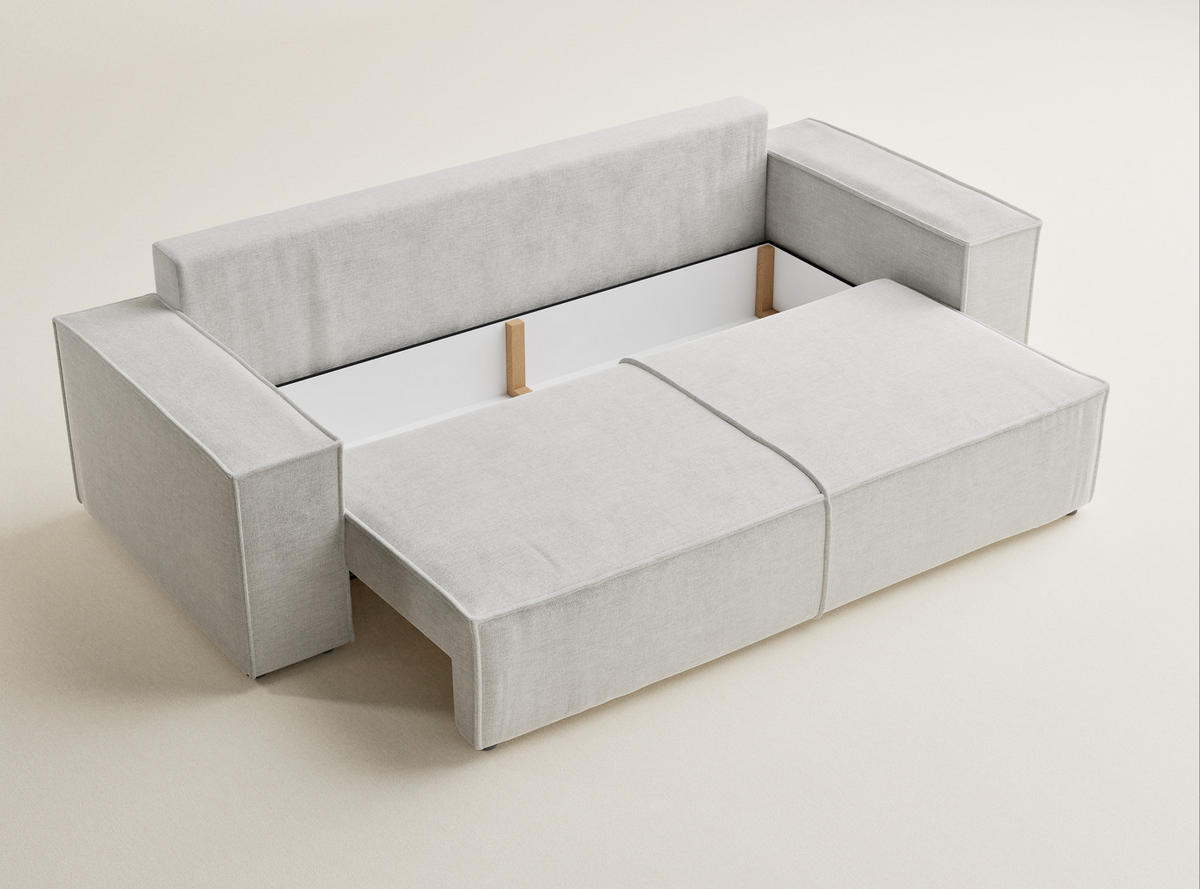SOFA MIT SCHLAFFUNKTION Milos Beige grau Chenille-Stoff - Hellgrau/Schwarz, Holz/Holzwerkstoff (255/70/105cm) - Maison de Reve