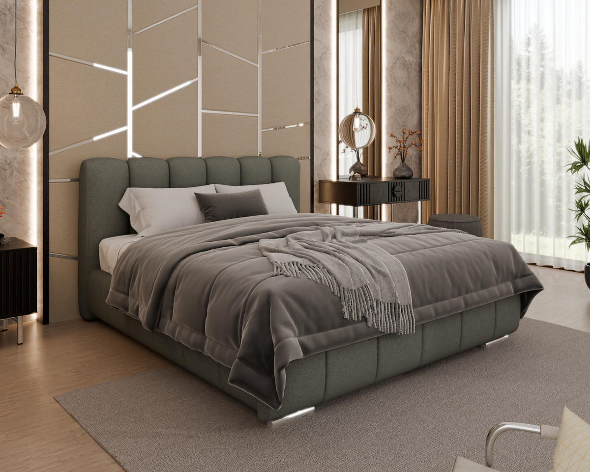 POLSTERBETT Zaira 160x200cm – Elegantes Polsterbett für modernen Wohnstil , ohne matratze, grau - Grau, Holz (160/200cm) - Homesy