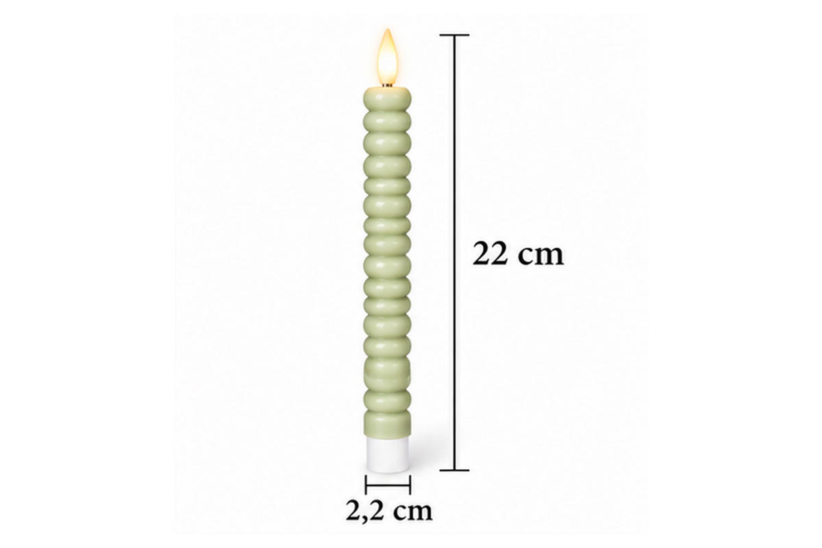 LED-KERZENSET Ø2,2x22 cm, Grün - Grün, Naturmaterialien (2.2/2.2/22cm) - dasmöbelwerk