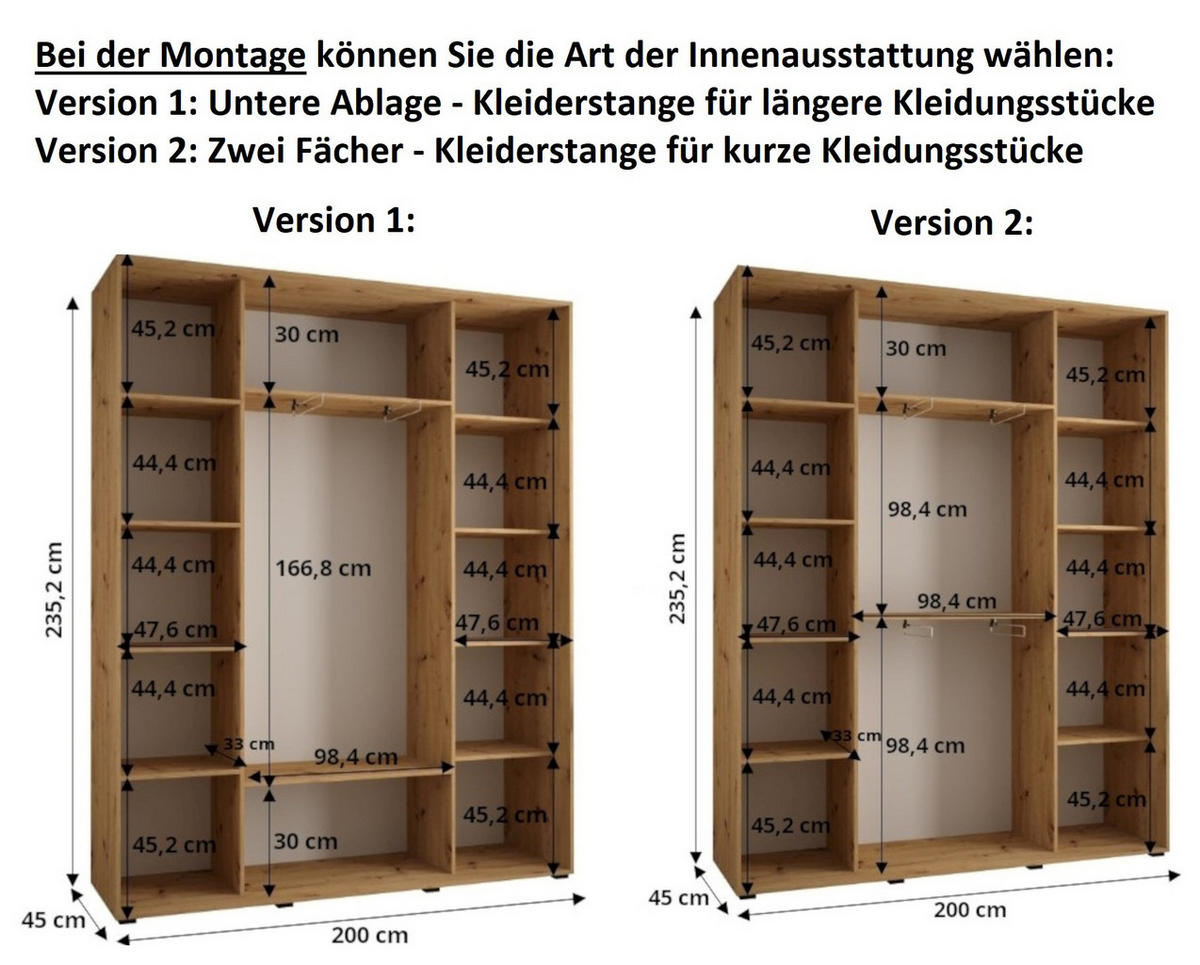 SCHWEBETÜRENSCHRANK 235,2/200/45 3-türig - Goldfarben/Schwarz, Holz/Metall (200/235/45cm) - Abiks Möbel